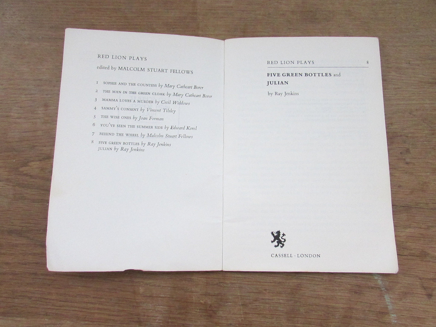 Red Lion Plays No.8 Five Green Bottles and Julian, (two scripts/plays) by Ray Jenkins (Softback, 1968)