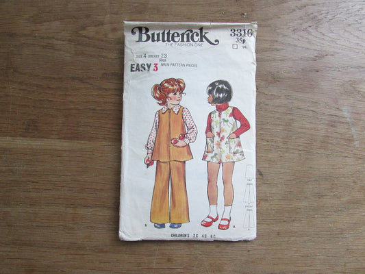 Used 1970s Butterick 3310 sewing pattern for children's jumper & pants, size 4 (see description below)