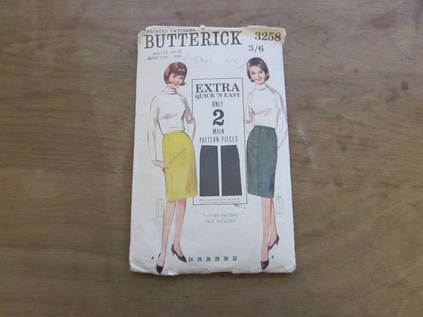 Part cut 1960s Butterick Q 'n E 3258 sewing pattern for misses' skirt, size 10 (complete)