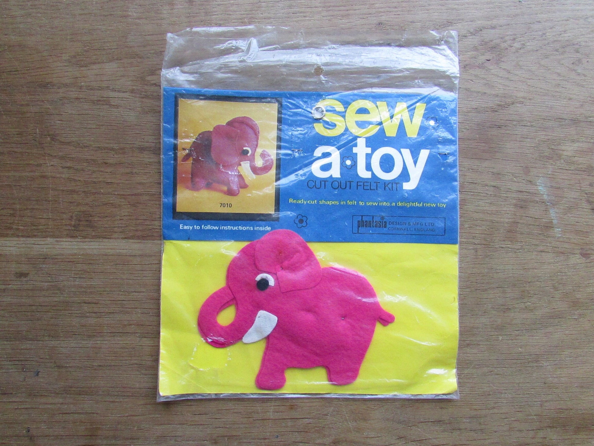 Two 1970s Phantasia Craft sew.a.toy cut-out felt kit - baby elephant, or baby owl