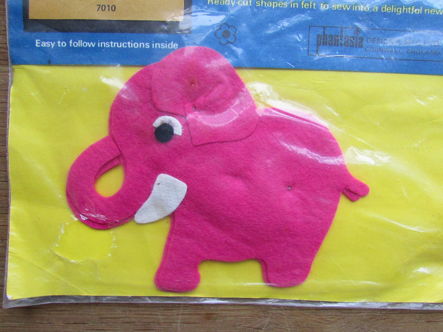 Two 1970s Phantasia Craft sew.a.toy cut-out felt kit - baby elephant, or baby owl