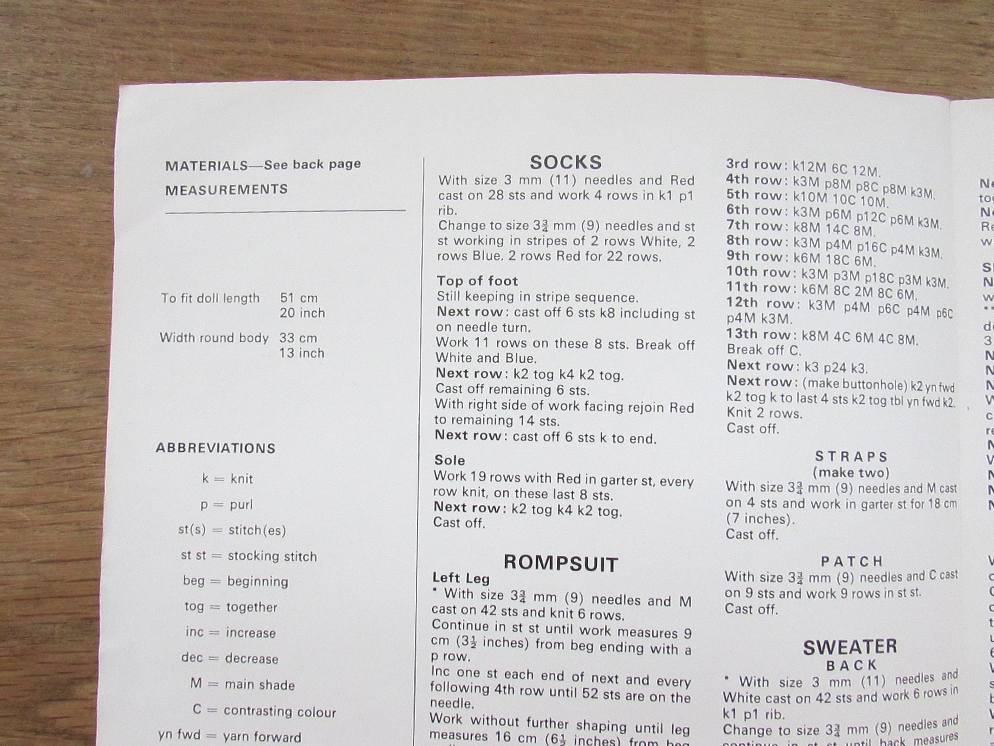 1970s Studley 747 knitting pattern for doll's clothes, to fit 20" doll