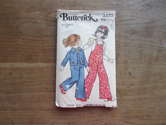 Part cut 1970s Butterick 3453 sewing pattern for toddlers' & children's jacket and overalls. size 2 (complete)