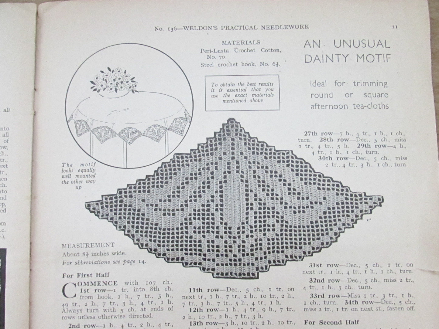 1930s Weldon's Practical Needlework No.136 (12 practical) patterns for crochet motifs & edgings