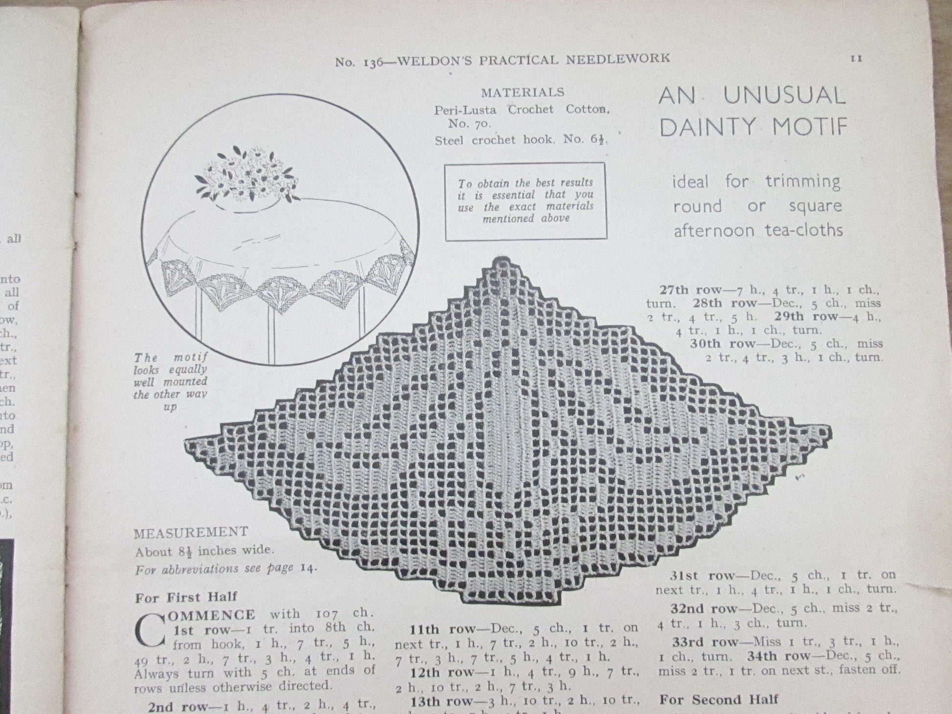 1930s Weldon's Practical Needlework No.136 (12 practical) patterns for crochet motifs & edgings