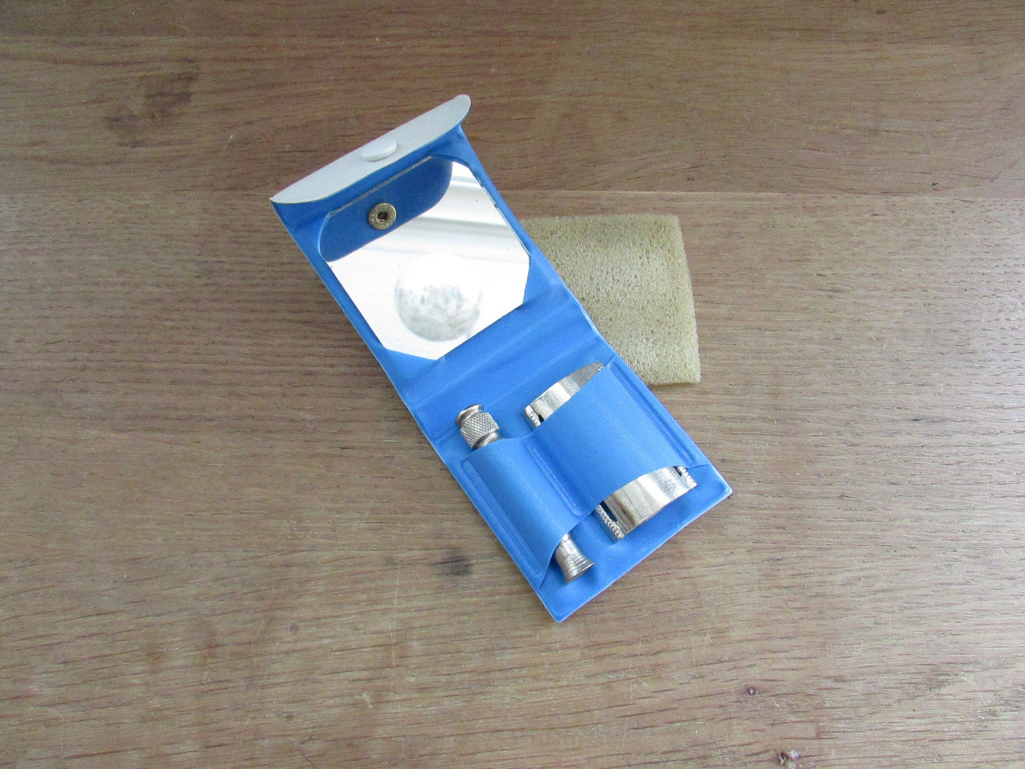 1960s ladies travel razor in vinyl case with mirror, made in Germany