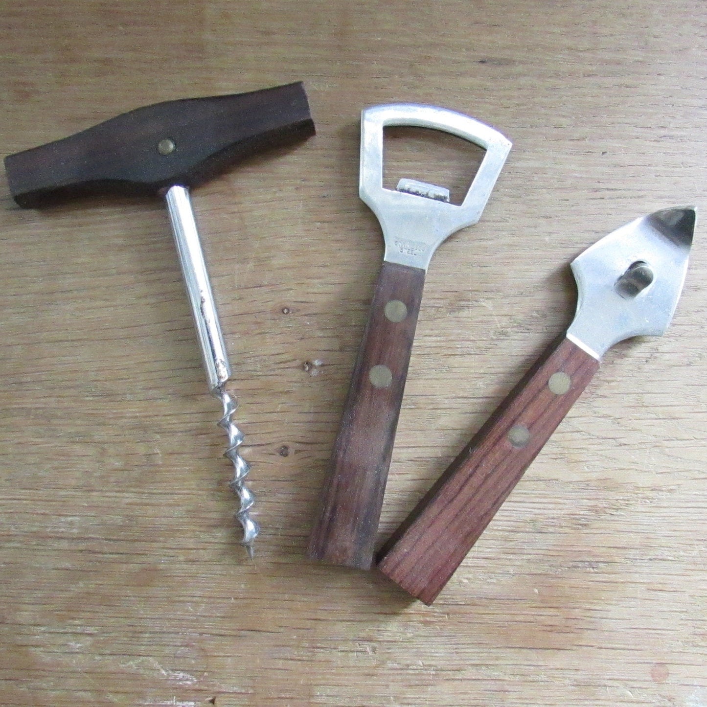 1970s 3-piece teak & stainless steel bar set