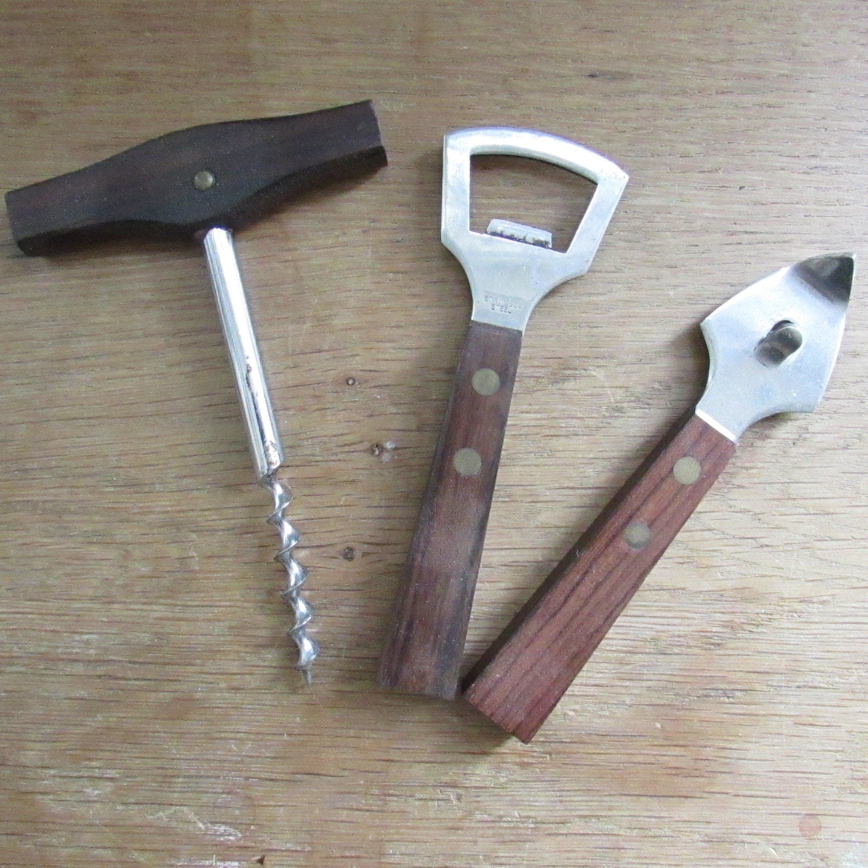 1970s 3-piece teak & stainless steel bar set