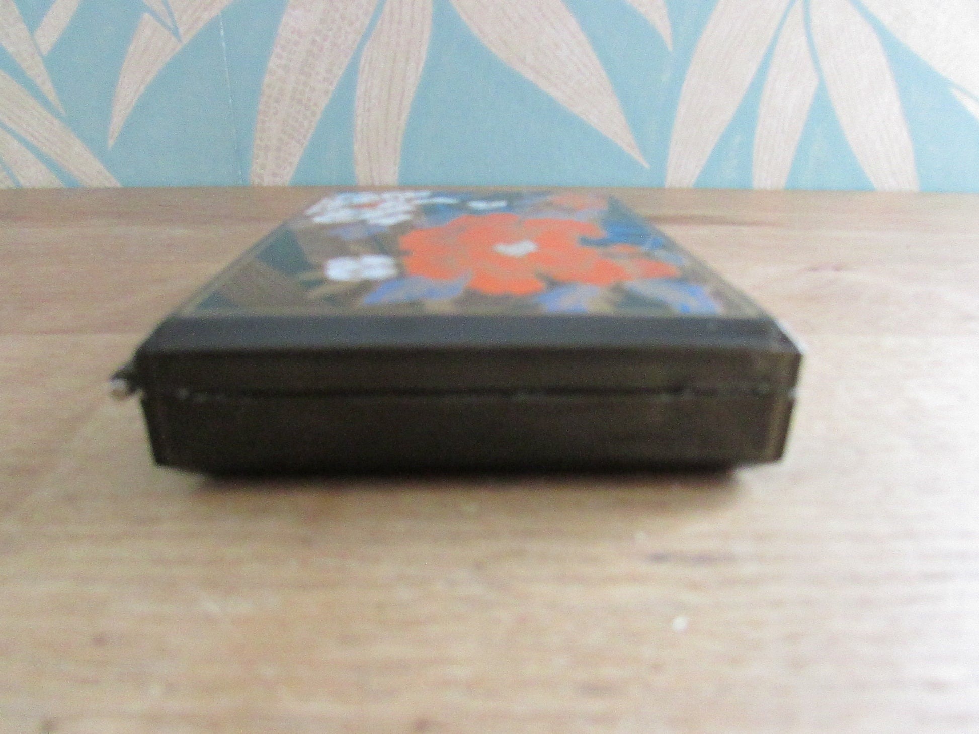 circa. 1980s Chinese lacquered floral plastic tissue box with integral mirror
