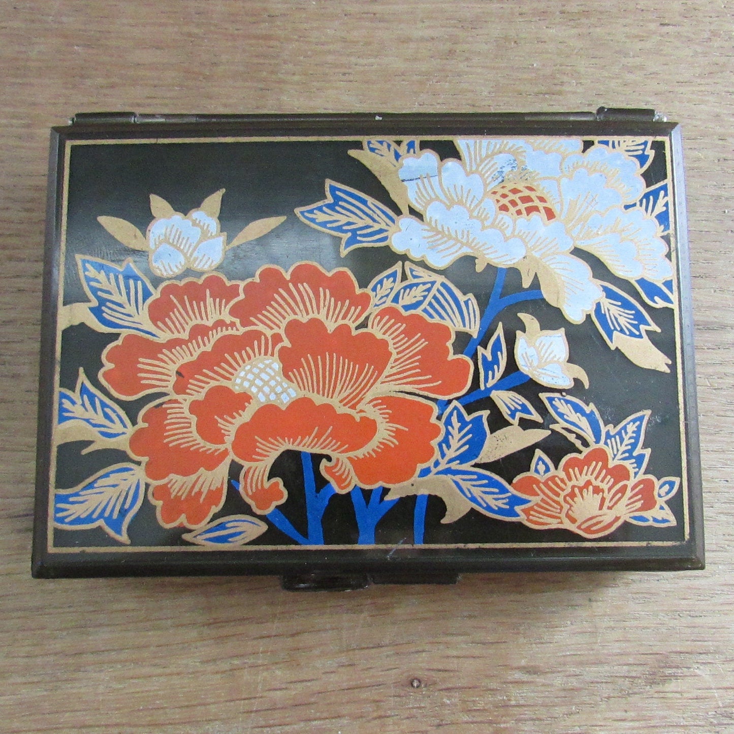 circa. 1980s Chinese lacquered floral plastic tissue box with integral mirror