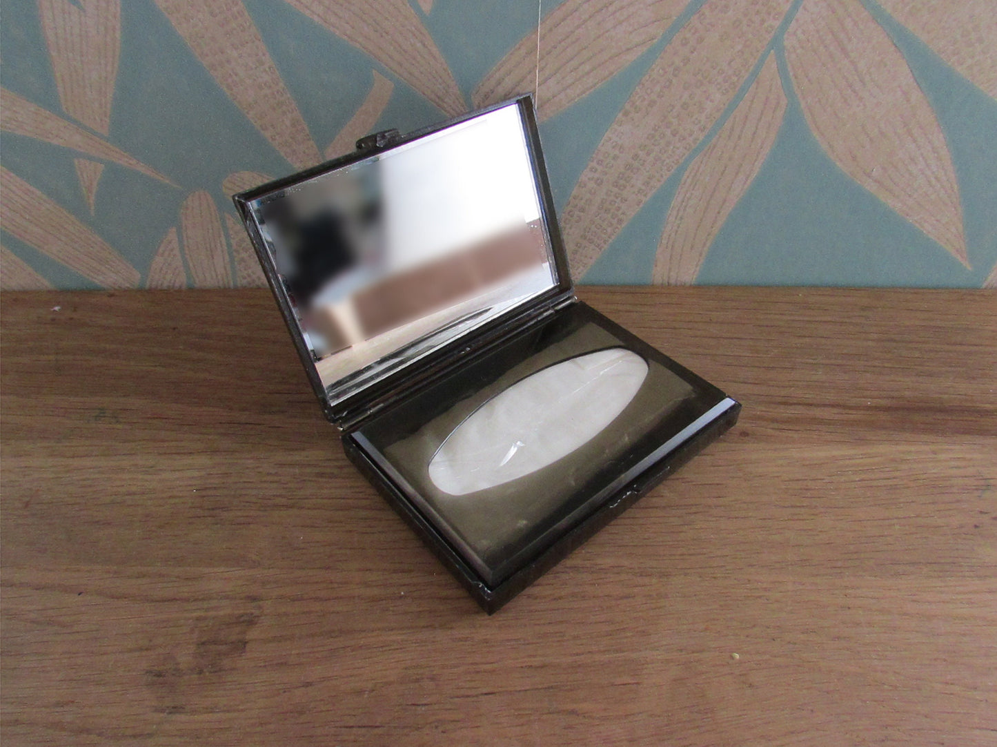 circa. 1980s Chinese lacquered floral plastic tissue box with integral mirror