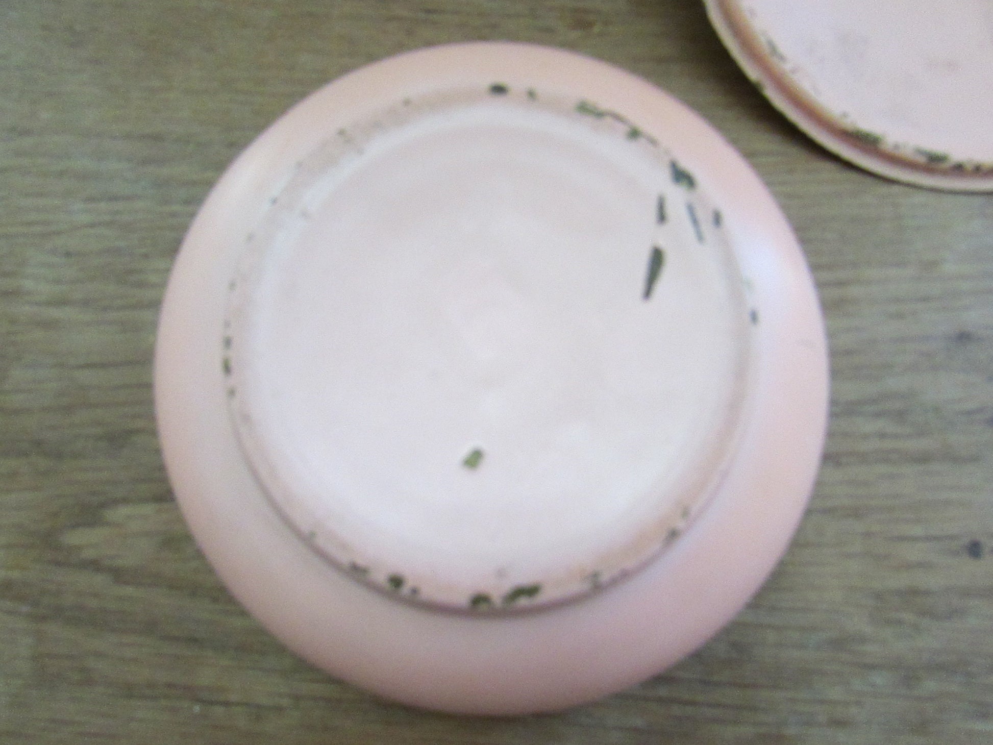 Vintage hand painted pink enamel lidded soap/trinket dish, bird on blossom branch