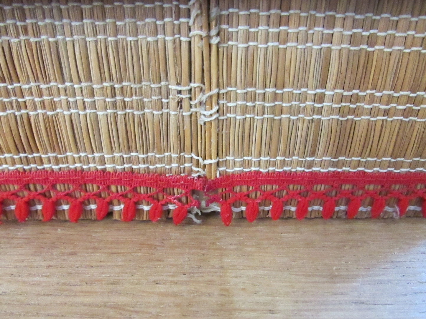 Vintage house-shaped woven raffia/reed sewing basket