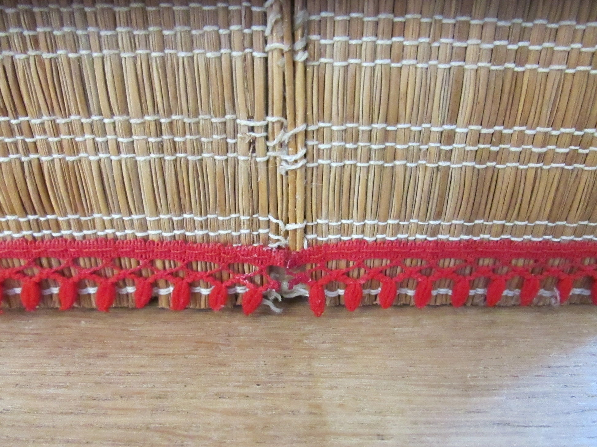 Vintage house-shaped woven raffia/reed sewing basket