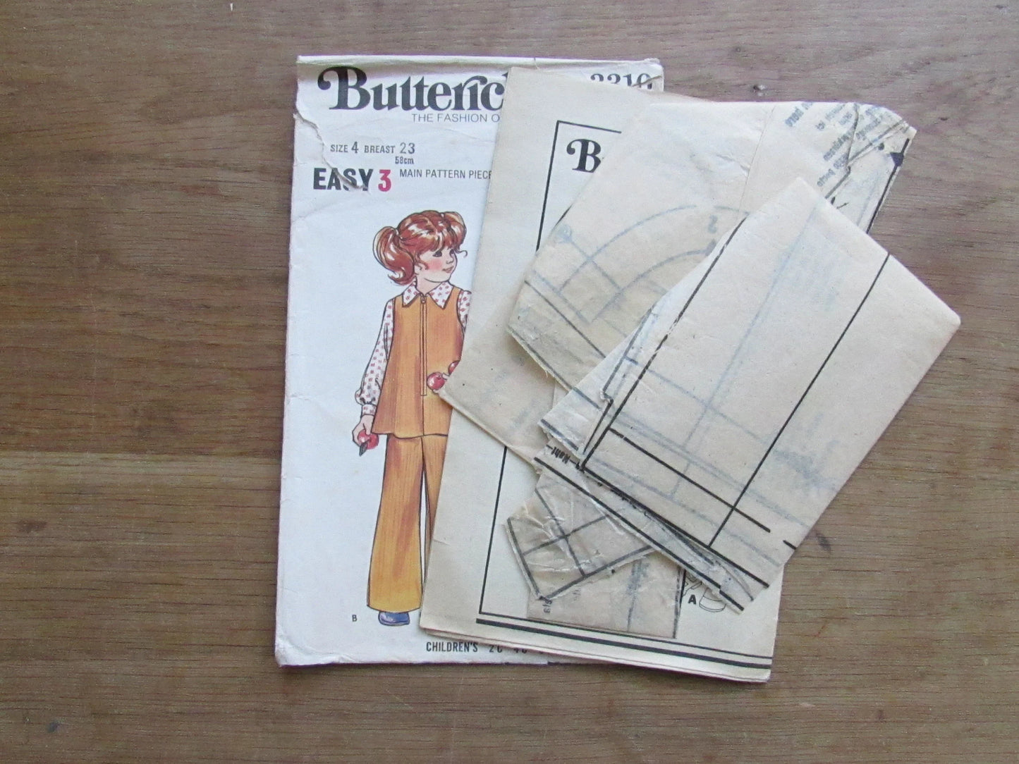 Used 1970s Butterick 3310 sewing pattern for children's jumper & pants, size 4 (see description below)