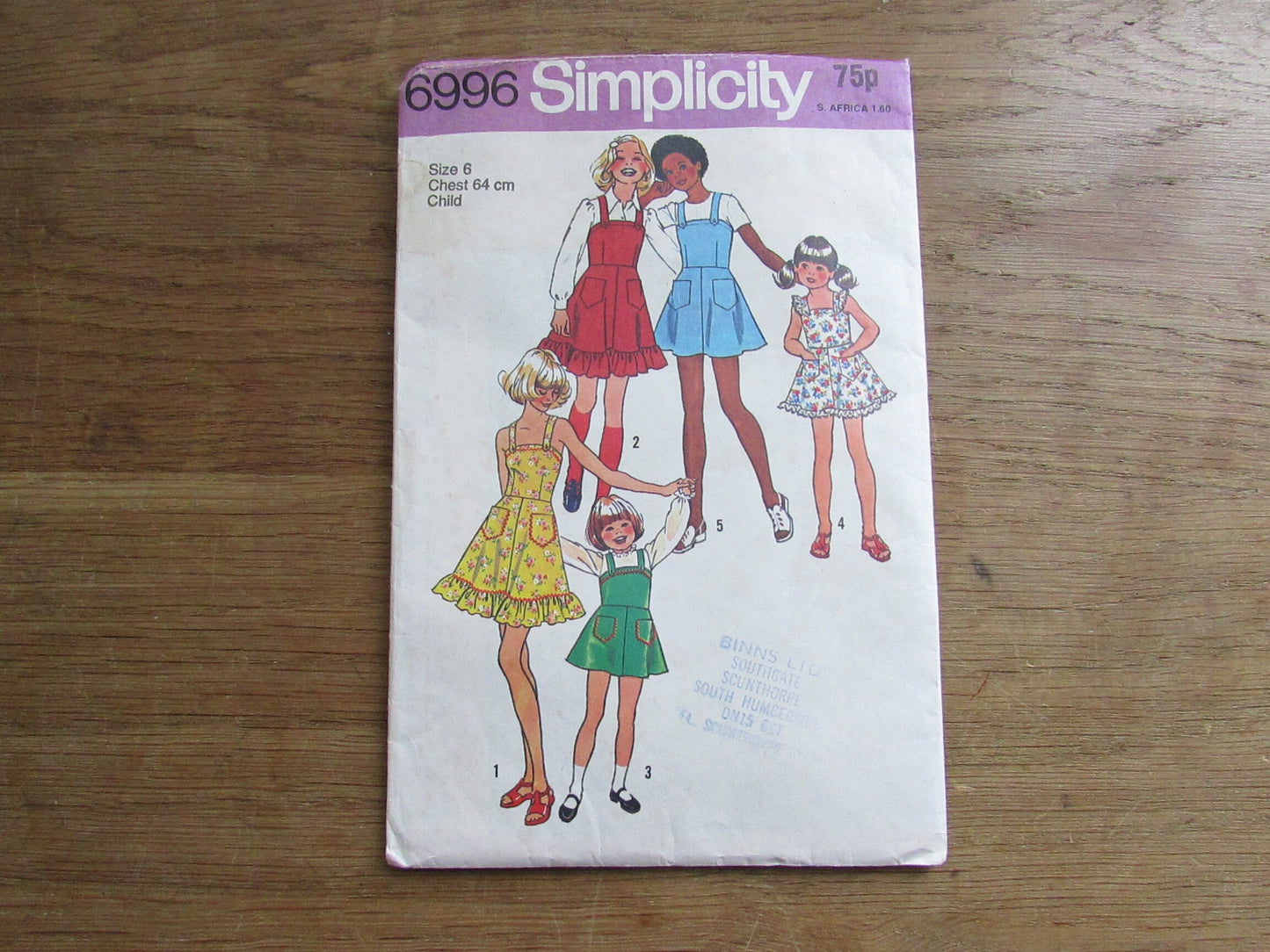 Part cut 1975 Simplicity 6996 sewing pattern for child's & girls' dress or jumper, size 6 (complete)