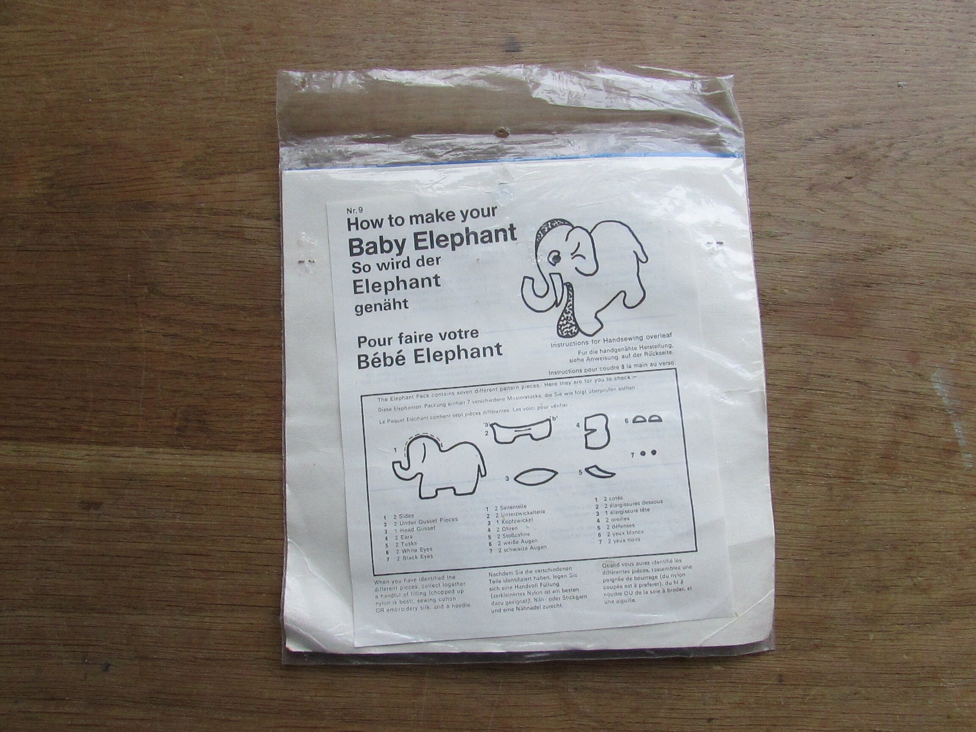 Two 1970s Phantasia Craft sew.a.toy cut-out felt kit - baby elephant, or baby owl