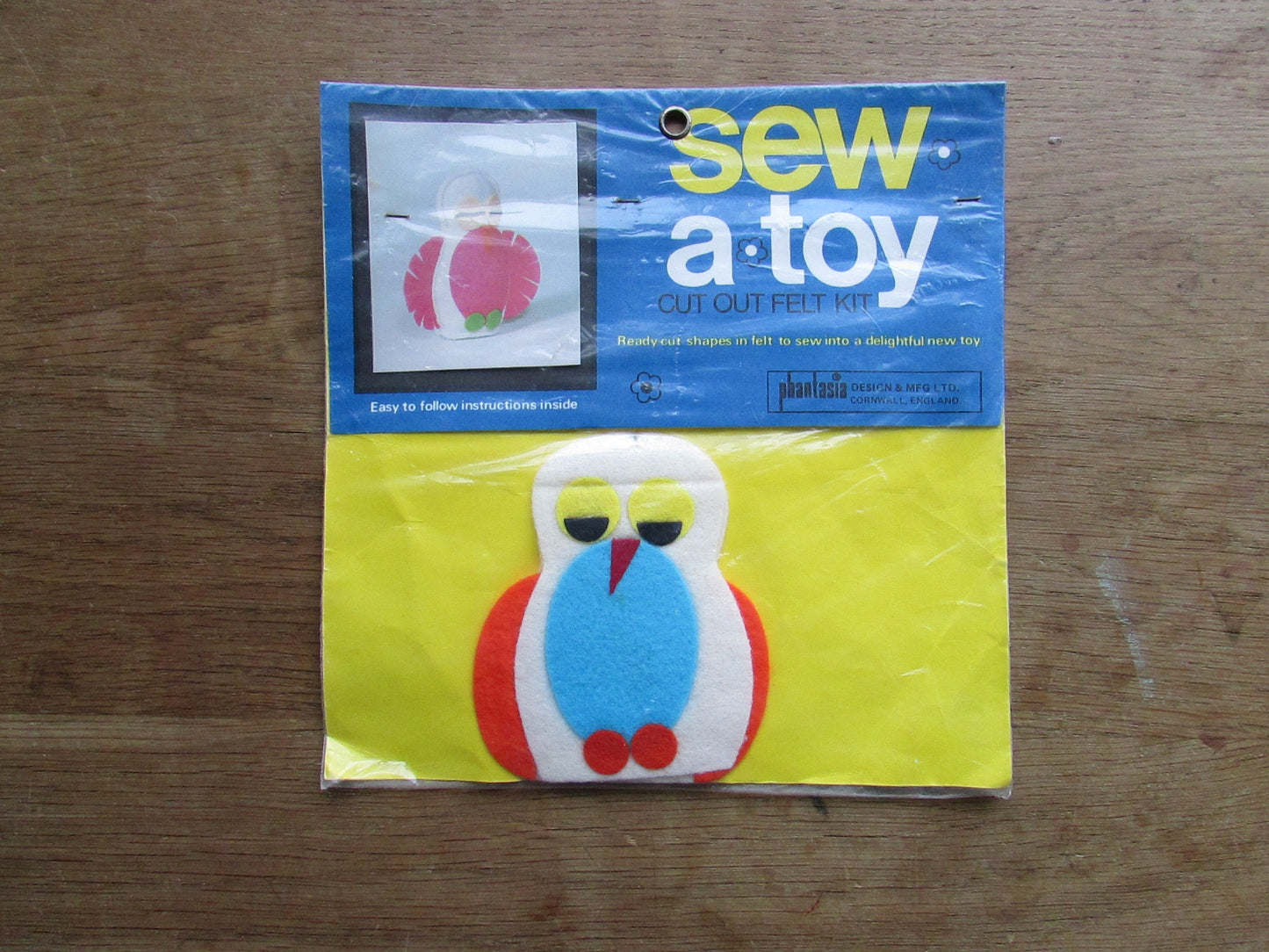 Two 1970s Phantasia Craft sew.a.toy cut-out felt kit - baby elephant, or baby owl