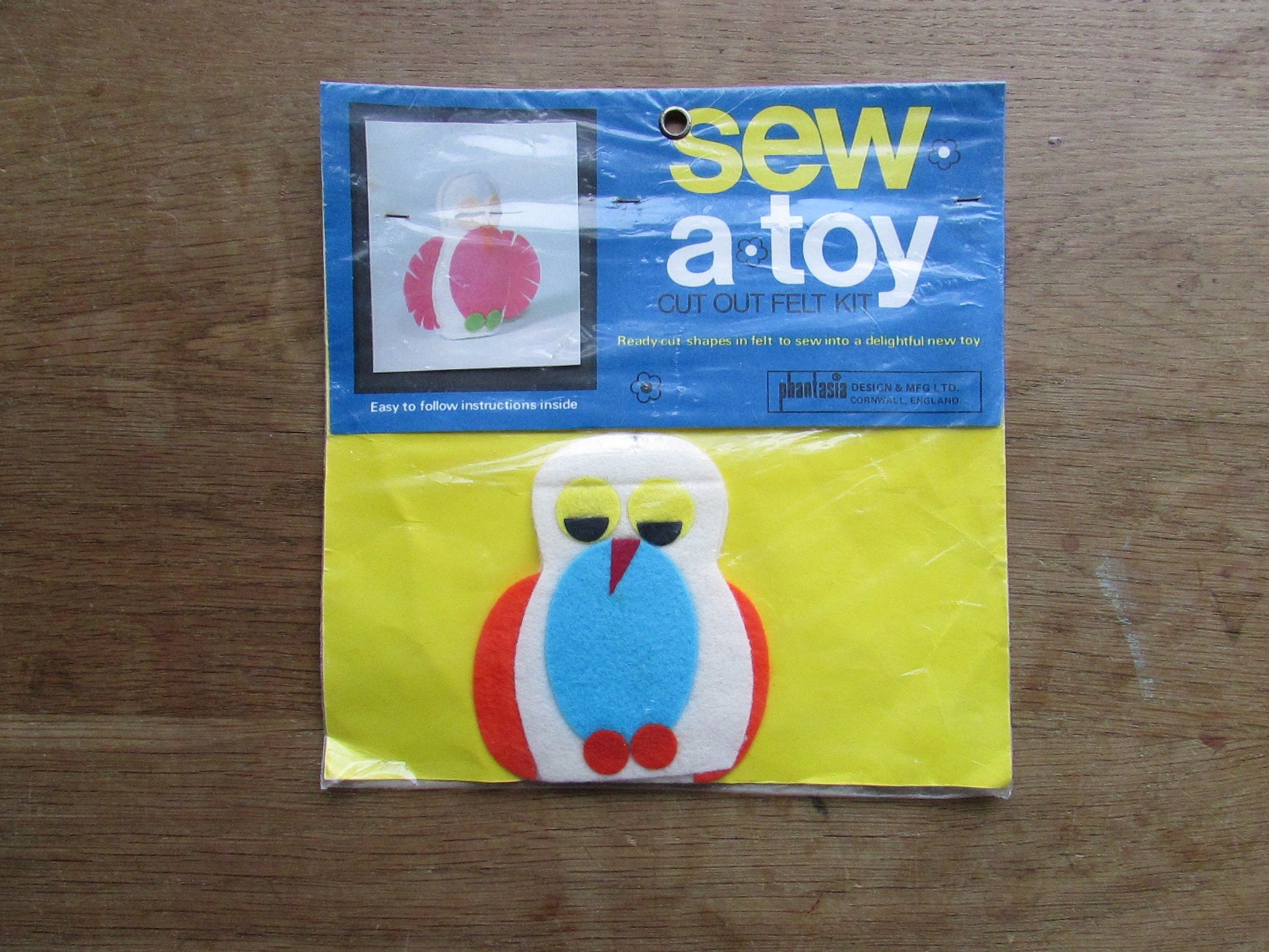 Two 1970s Phantasia Craft sew.a.toy cut-out felt kit - baby elephant, or baby owl