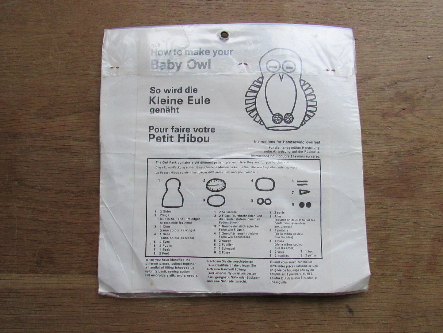 Two 1970s Phantasia Craft sew.a.toy cut-out felt kit - baby elephant, or baby owl