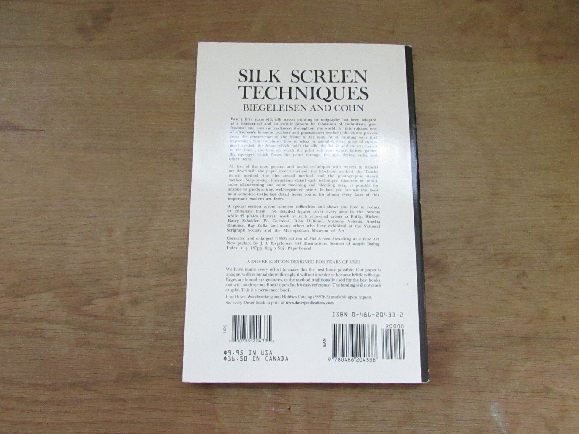 Silk Screen Techniques, by J. I Biegeleisen, & Max Arthur Cohn (Softback, 1958)