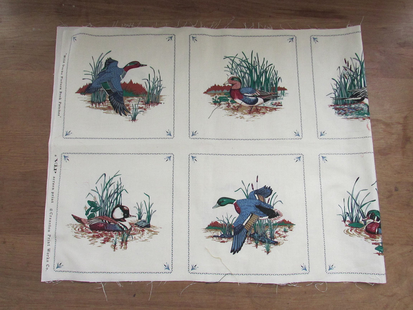 Vintage Cranston Print Works Co VIP screen print Wild Ducks Picture Book patches fabric panel