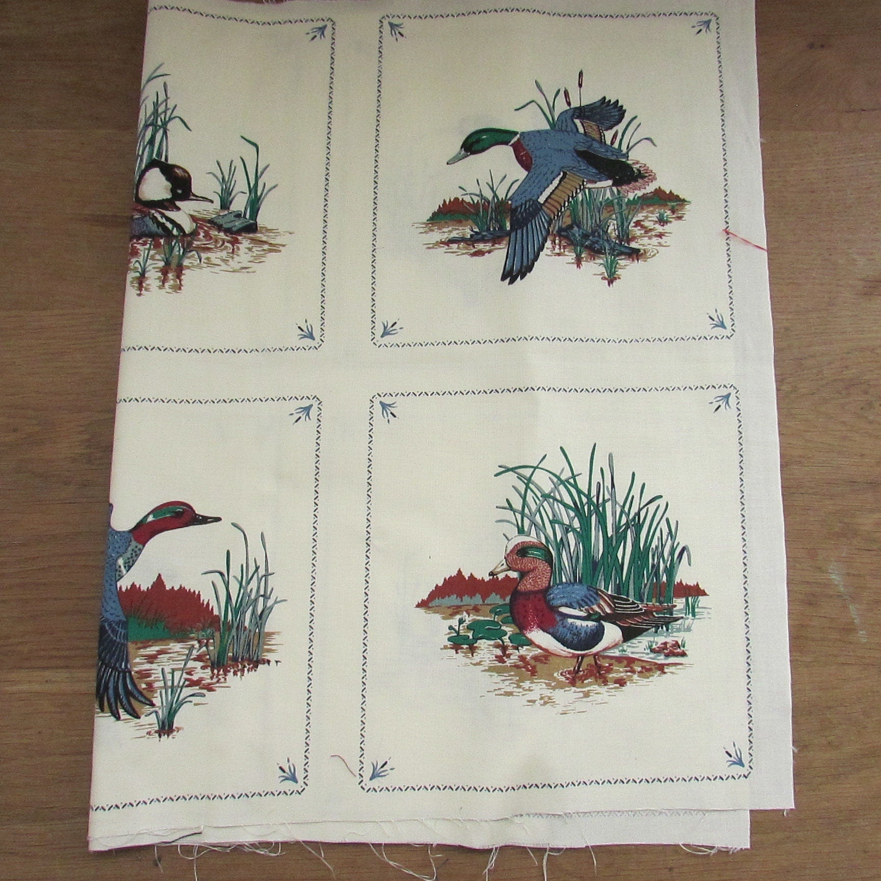 Vintage Cranston Print Works Co VIP screen print Wild Ducks Picture Book patches fabric panel