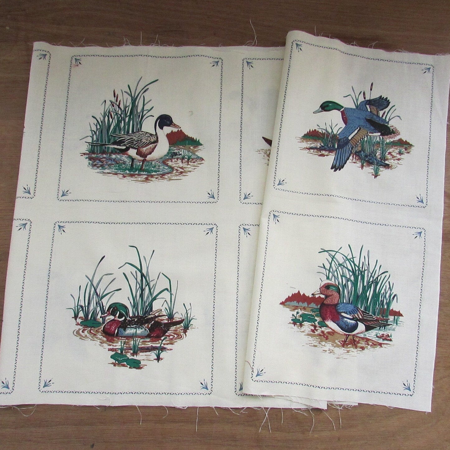 Vintage Cranston Print Works Co VIP screen print Wild Ducks Picture Book patches fabric panel