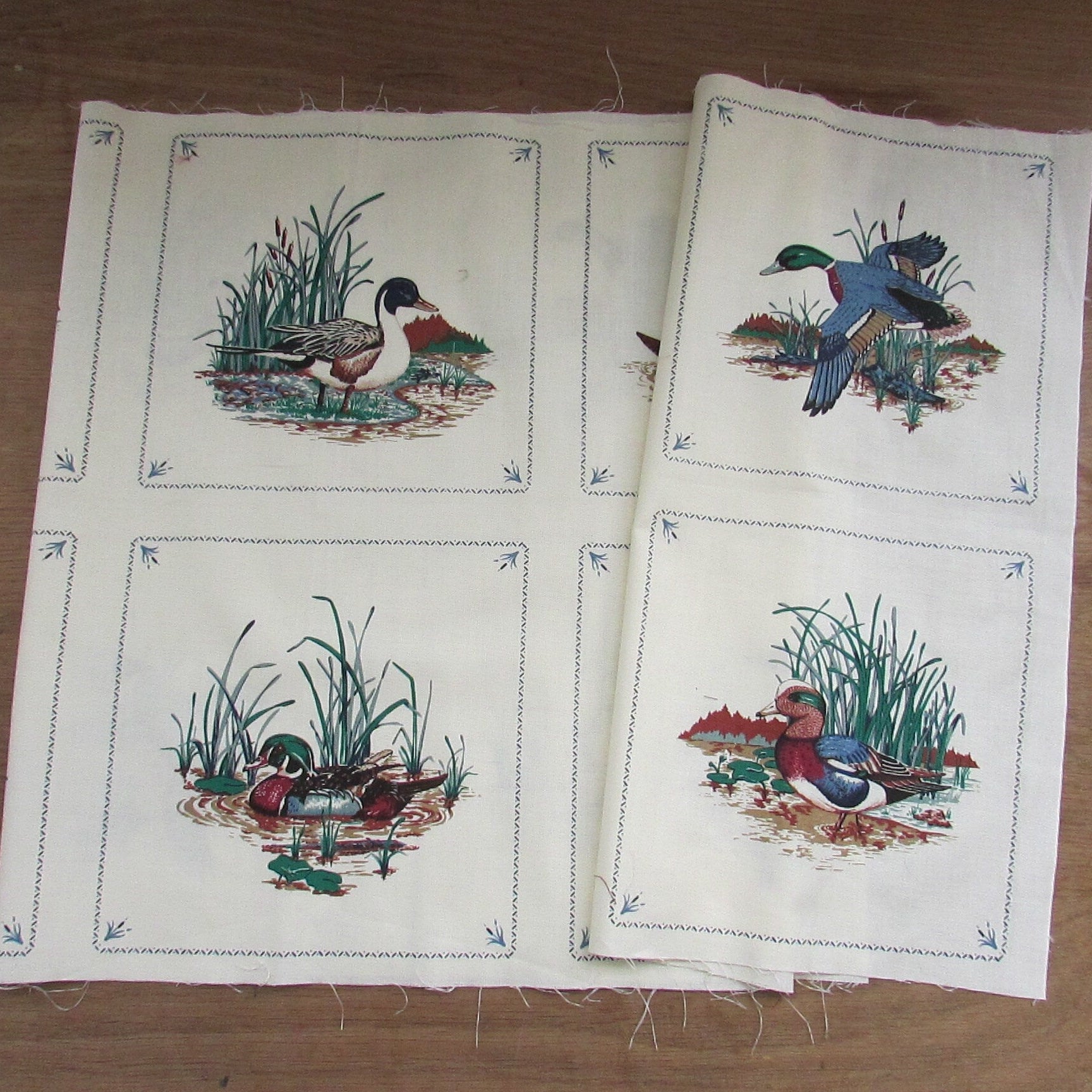 Vintage Cranston Print Works Co VIP screen print Wild Ducks Picture Book patches fabric panel