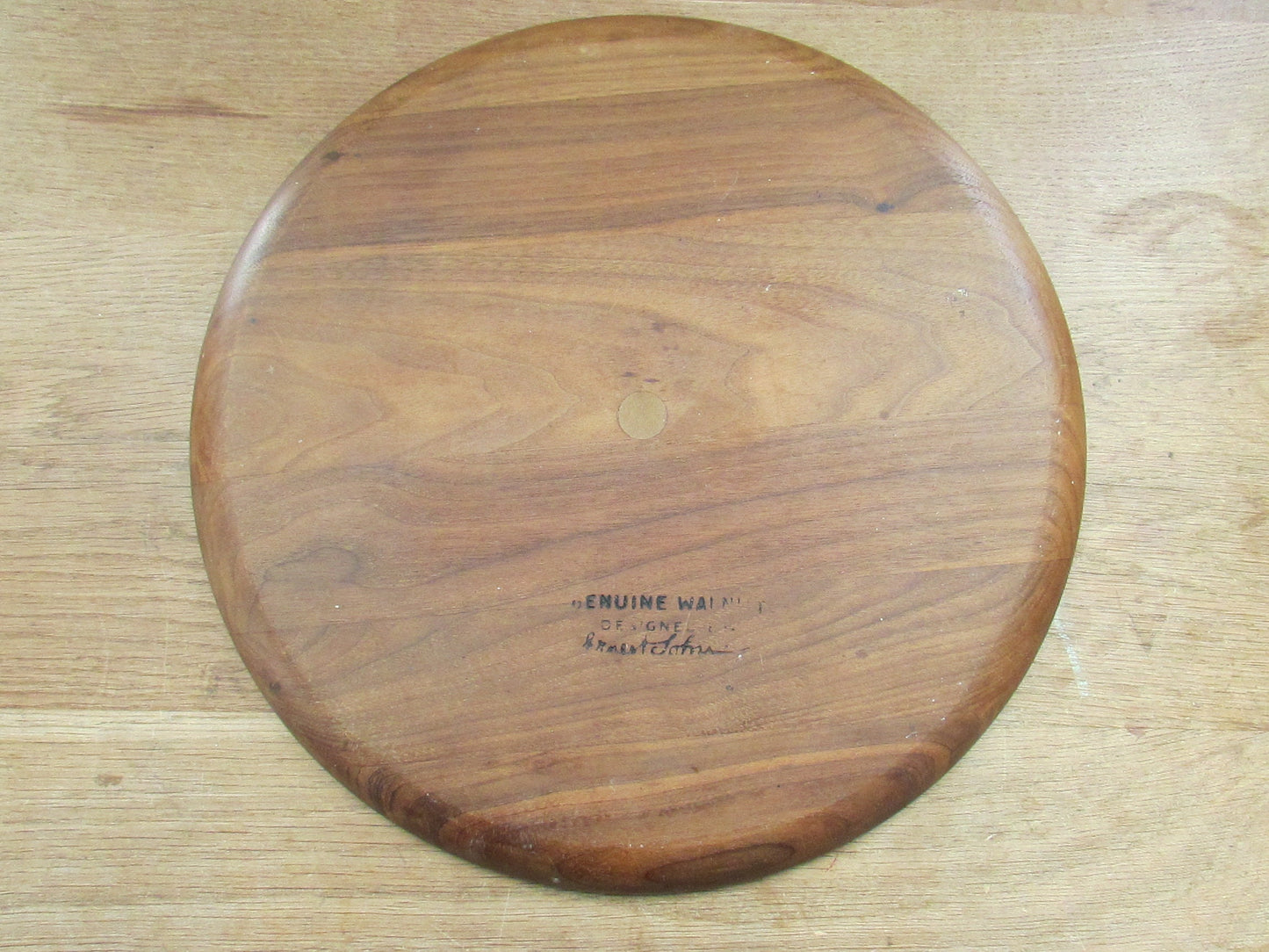1960s walnut cheese tray with enamelled floral insert, designed by Ernest Sohn