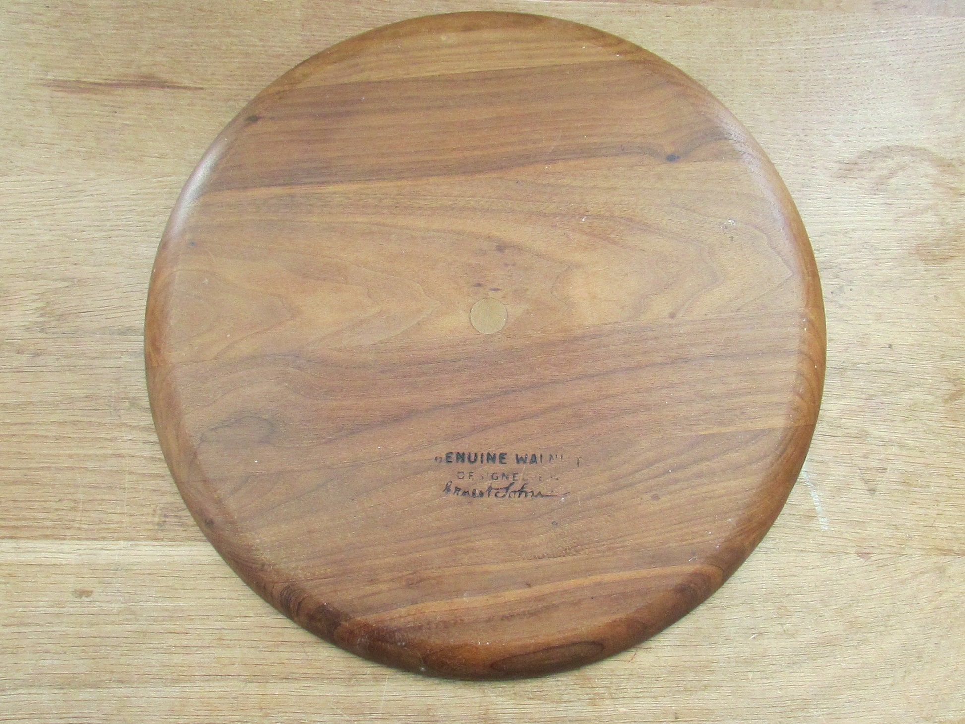 1960s walnut cheese tray with enamelled floral insert, designed by Ernest Sohn