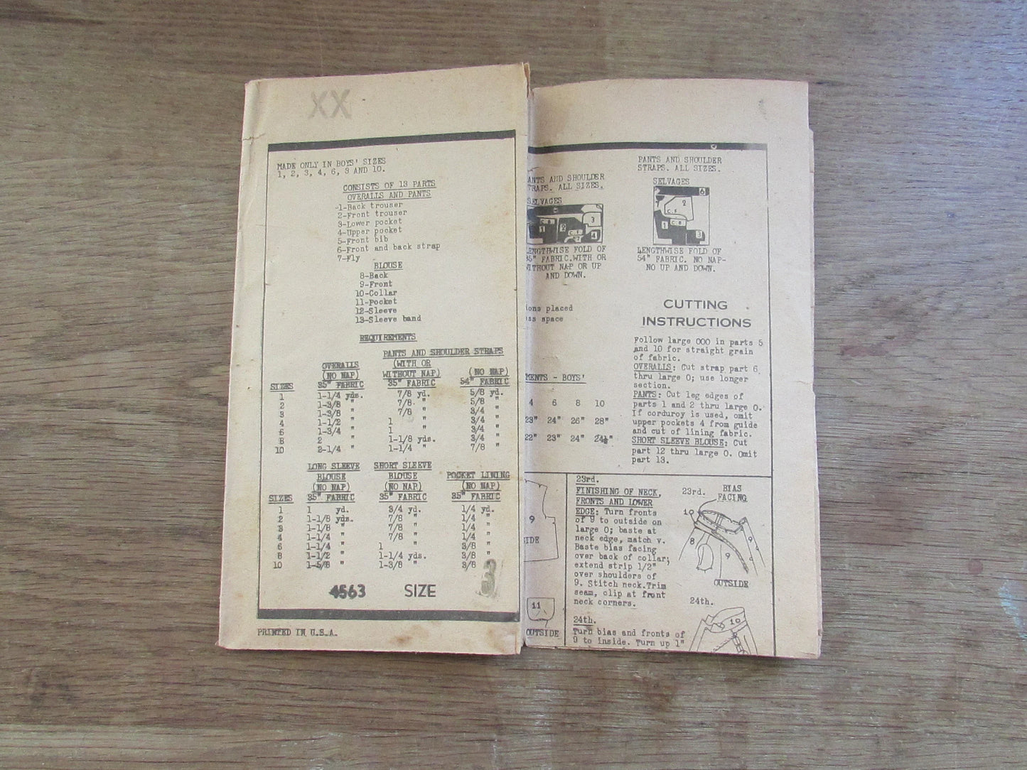 Used 1940s Anne Adams 4563 sewing pattern for boys overalls, pants & blouse (see description below)