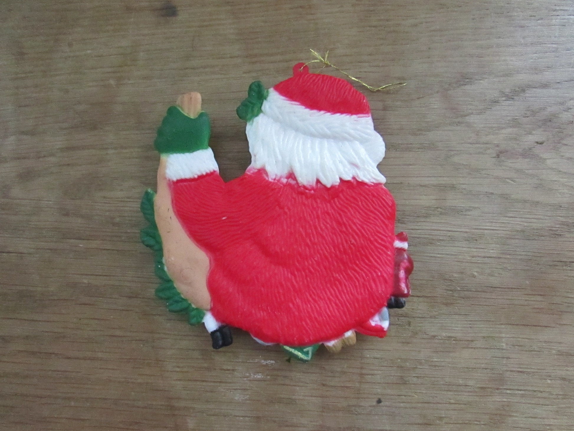 Pair of vintage hard plastic Father Christmas/Santa tree ornaments