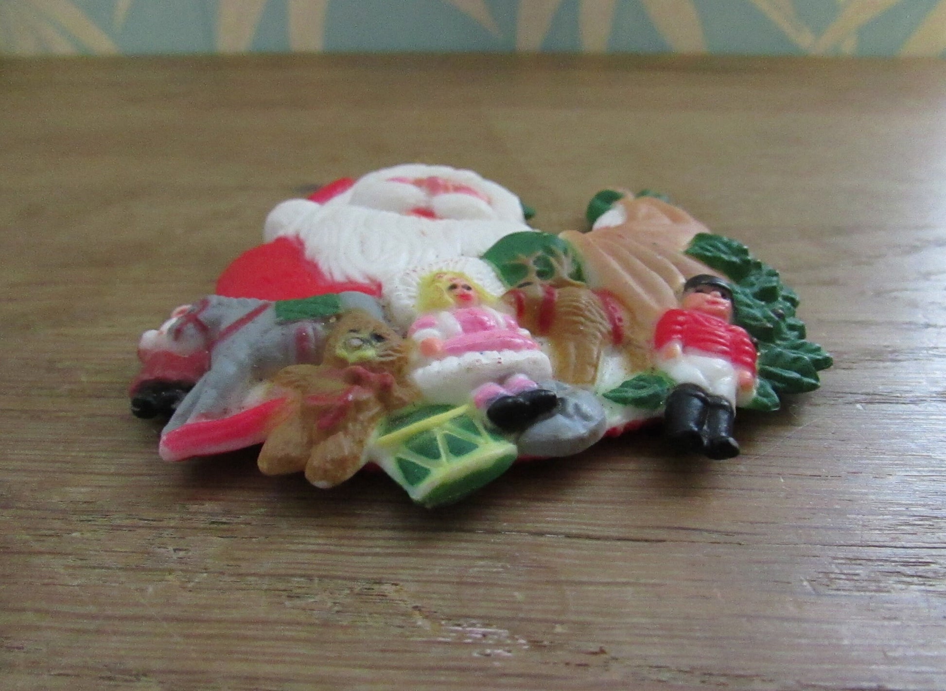 Pair of vintage hard plastic Father Christmas/Santa tree ornaments