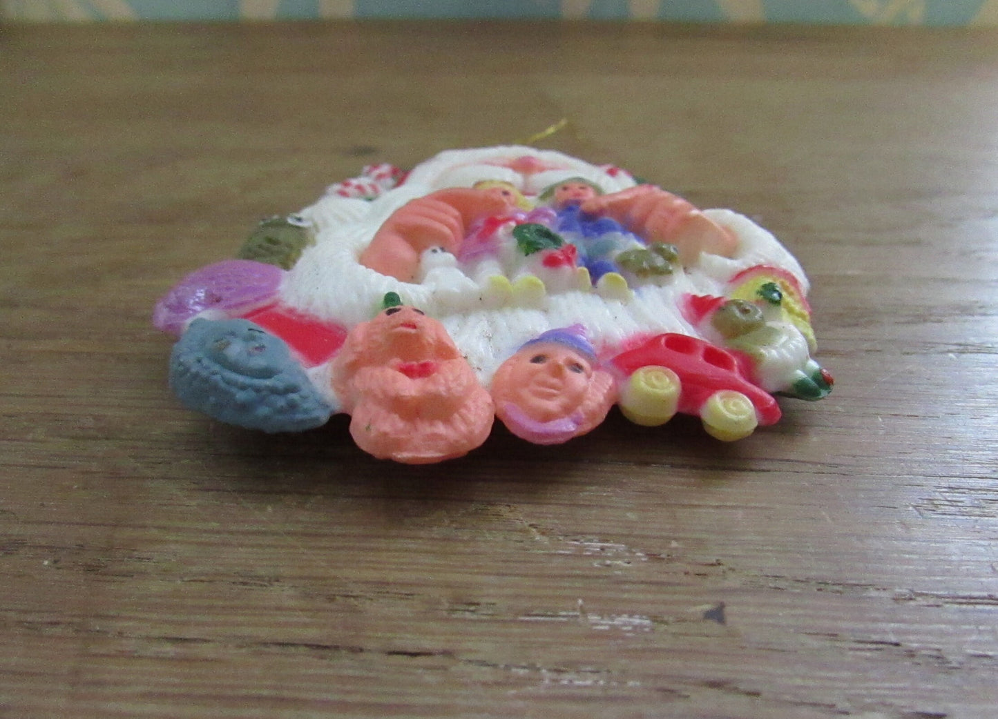 Pair of vintage hard plastic Father Christmas/Santa tree ornaments