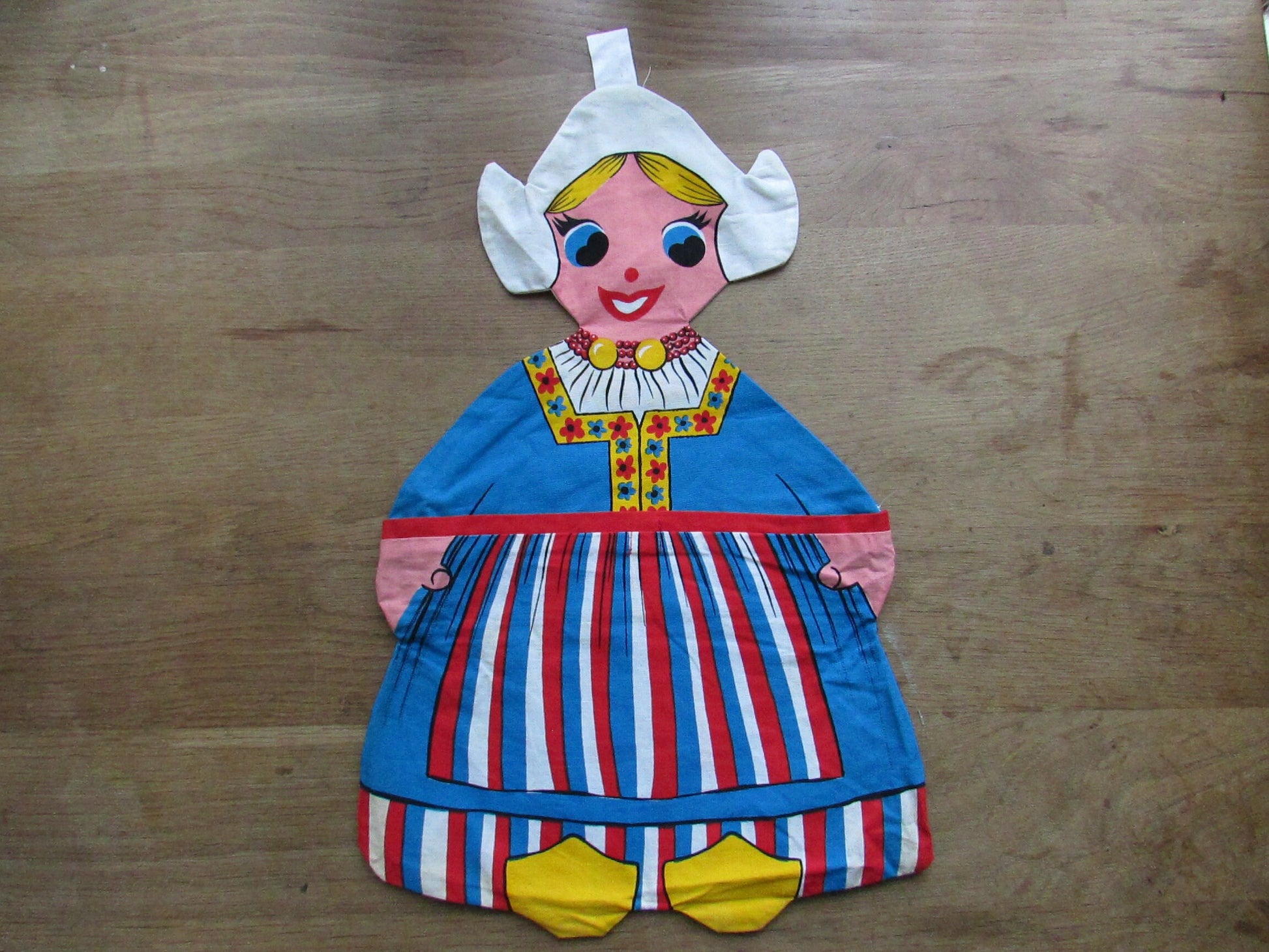 1970s kitsch hand-made Dutch boy & girl cloth peg bag duo