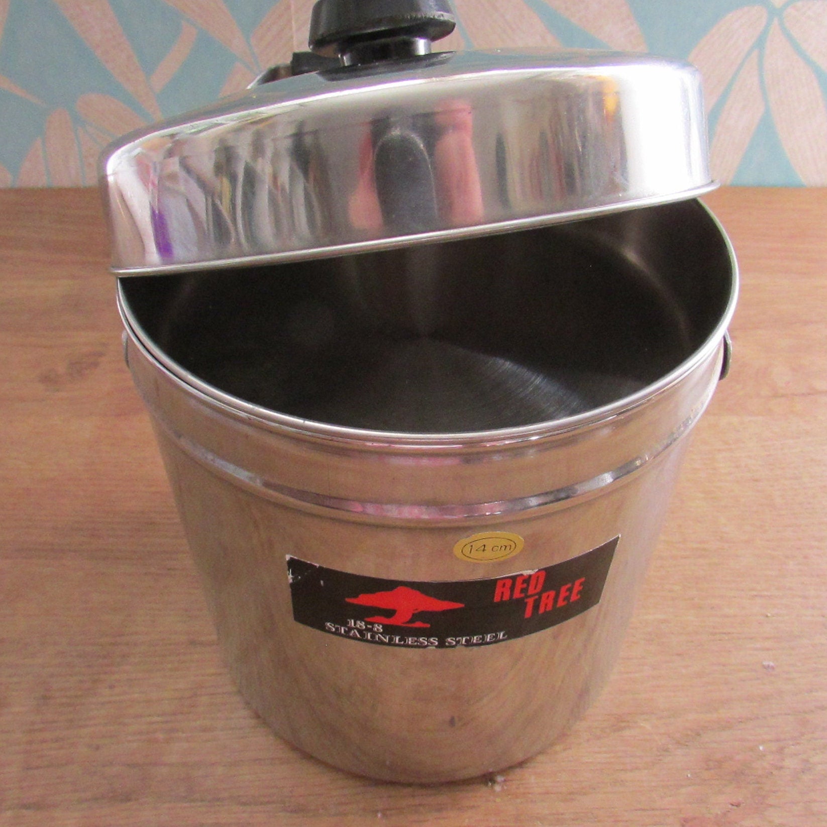 Vintage Red Tree stainless steel ice bucket