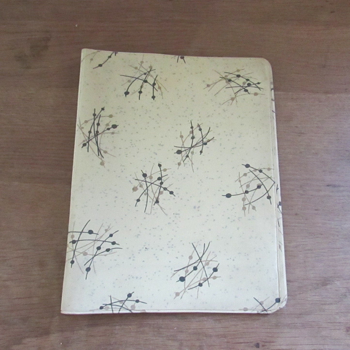 1950s vinyl writing case with allover gold & black atomic design