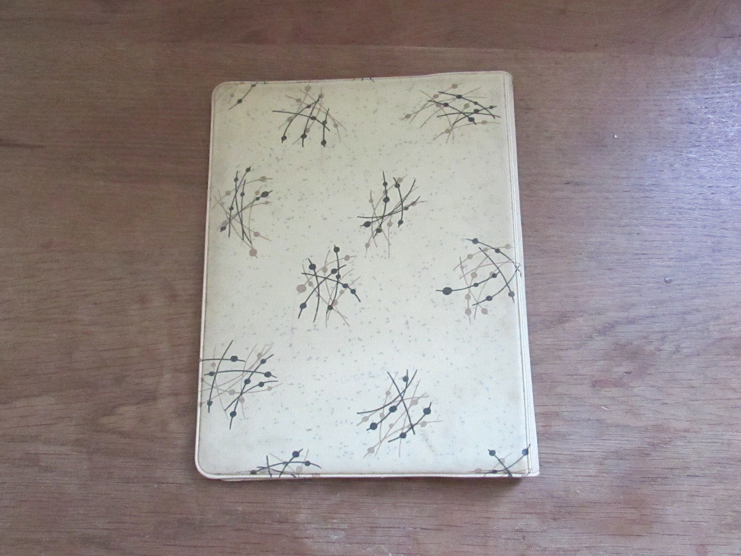 1950s vinyl writing case with allover gold & black atomic design