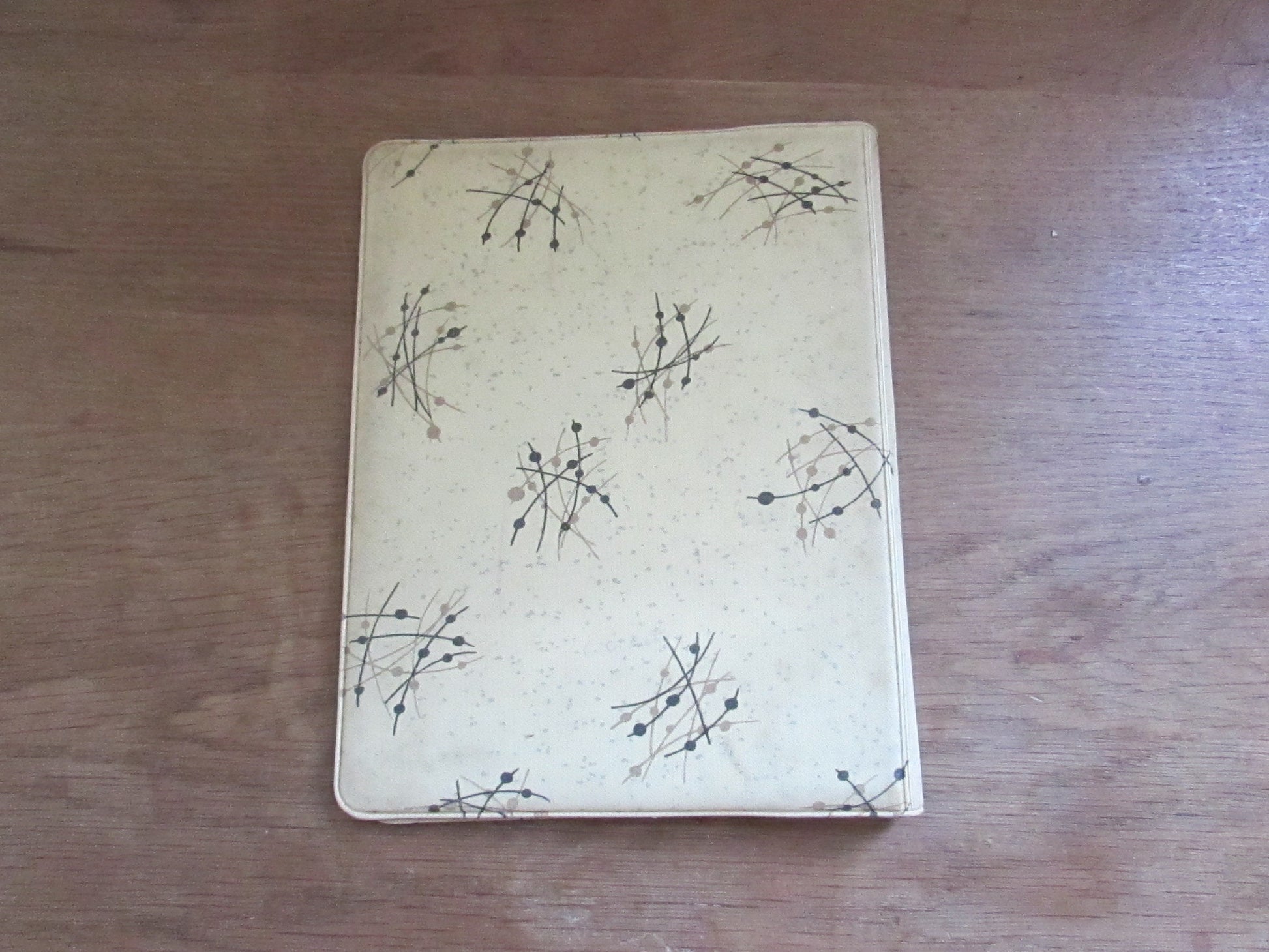 1950s vinyl writing case with allover gold & black atomic design