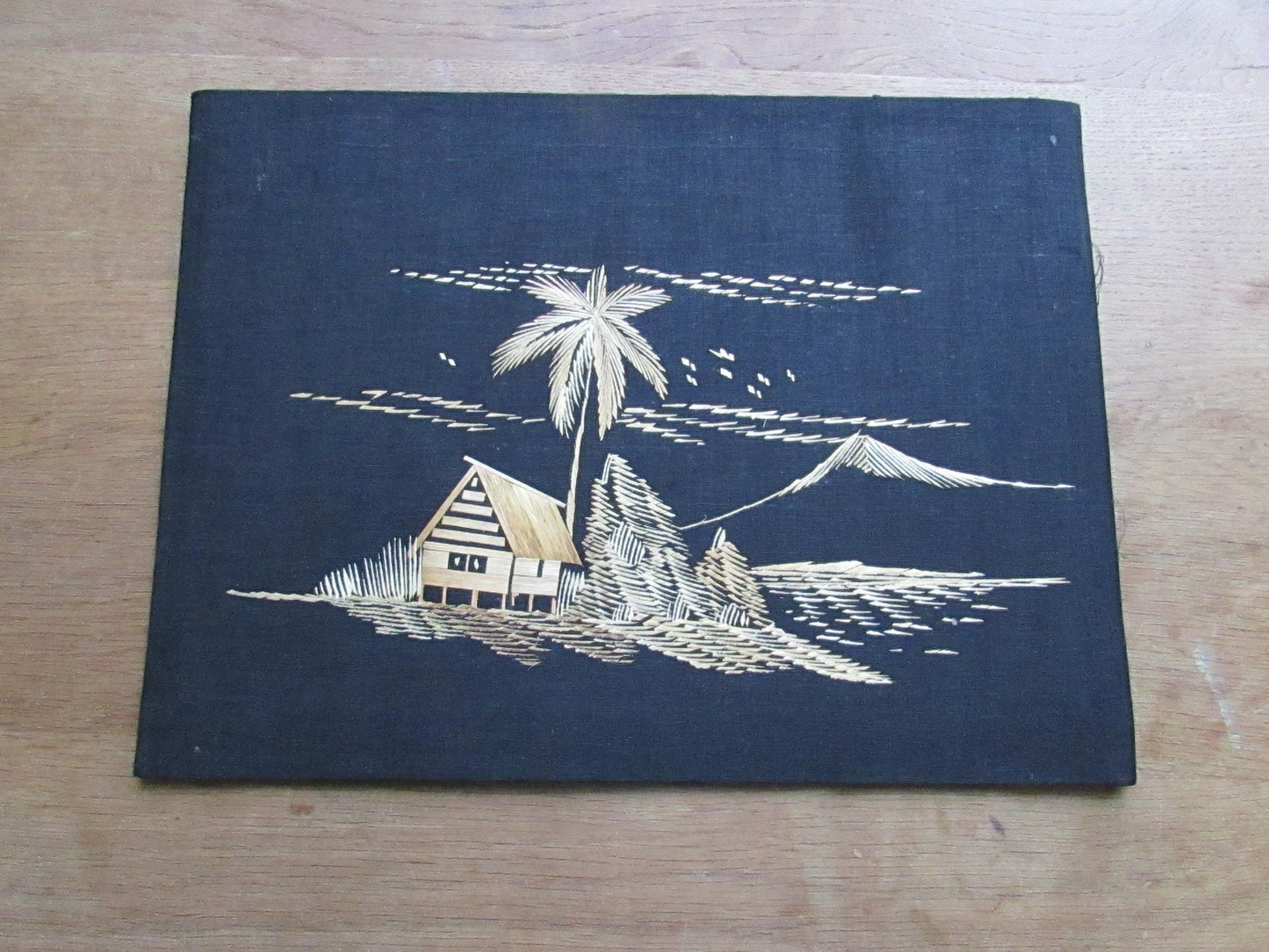 Set of three vintage Asian straw art pictures