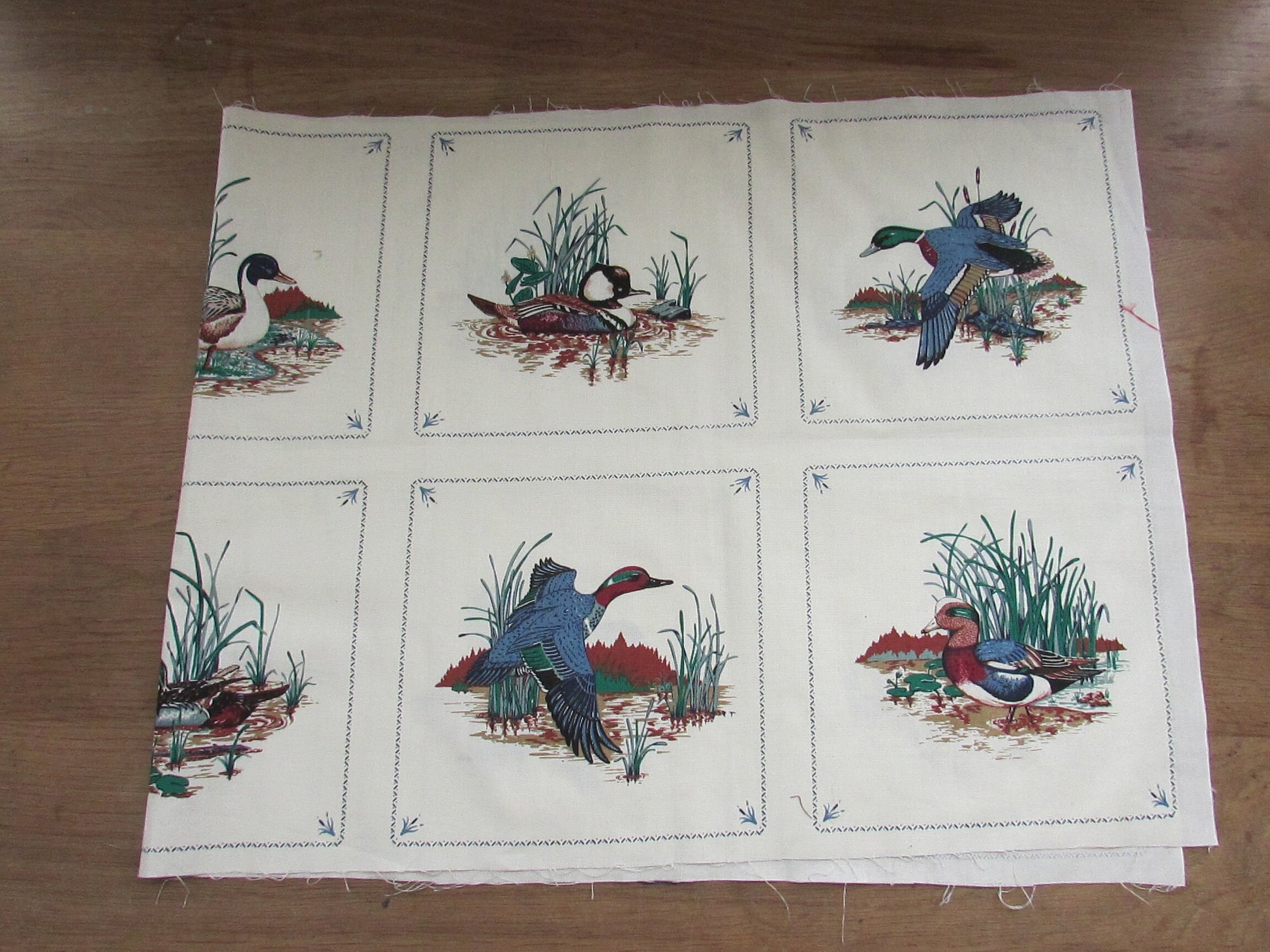 Vintage Cranston Print Works Co VIP screen print Wild Ducks Picture Book patches fabric panel