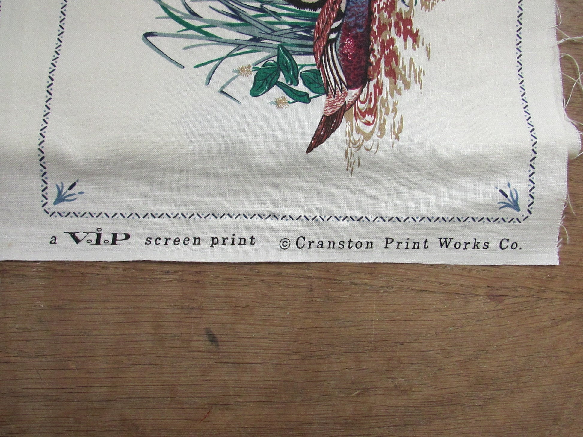 Vintage Cranston Print Works Co VIP screen print Wild Ducks Picture Book patches fabric panel