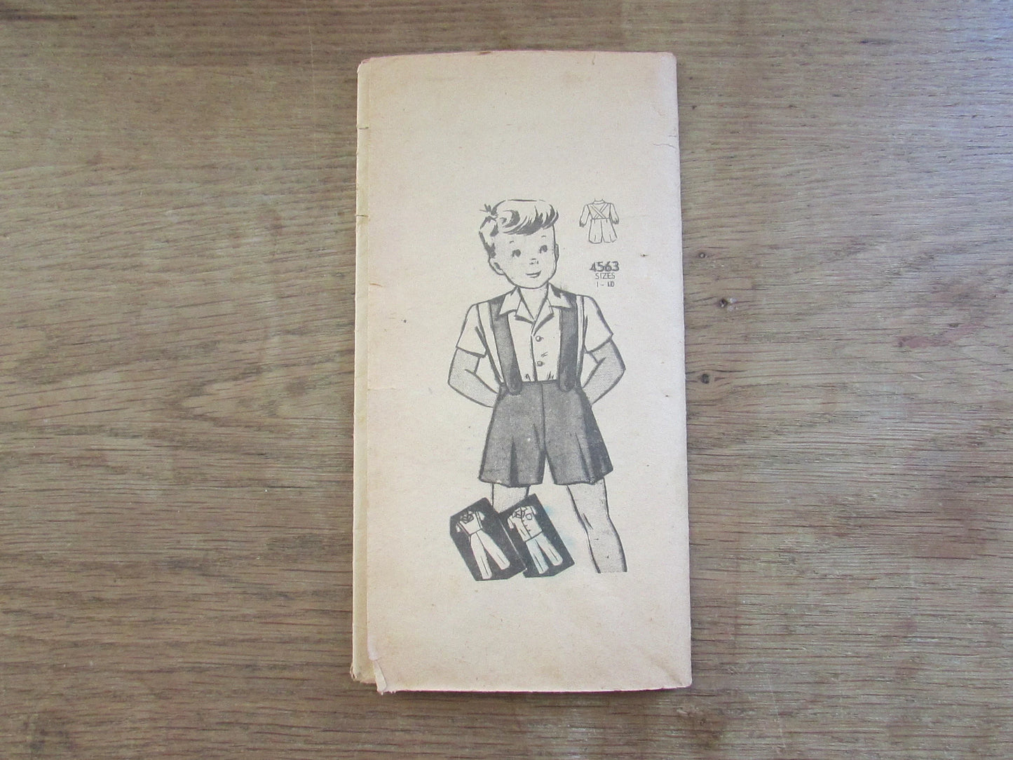 Used 1940s Anne Adams 4563 sewing pattern for boys overalls, pants & blouse (see description below)