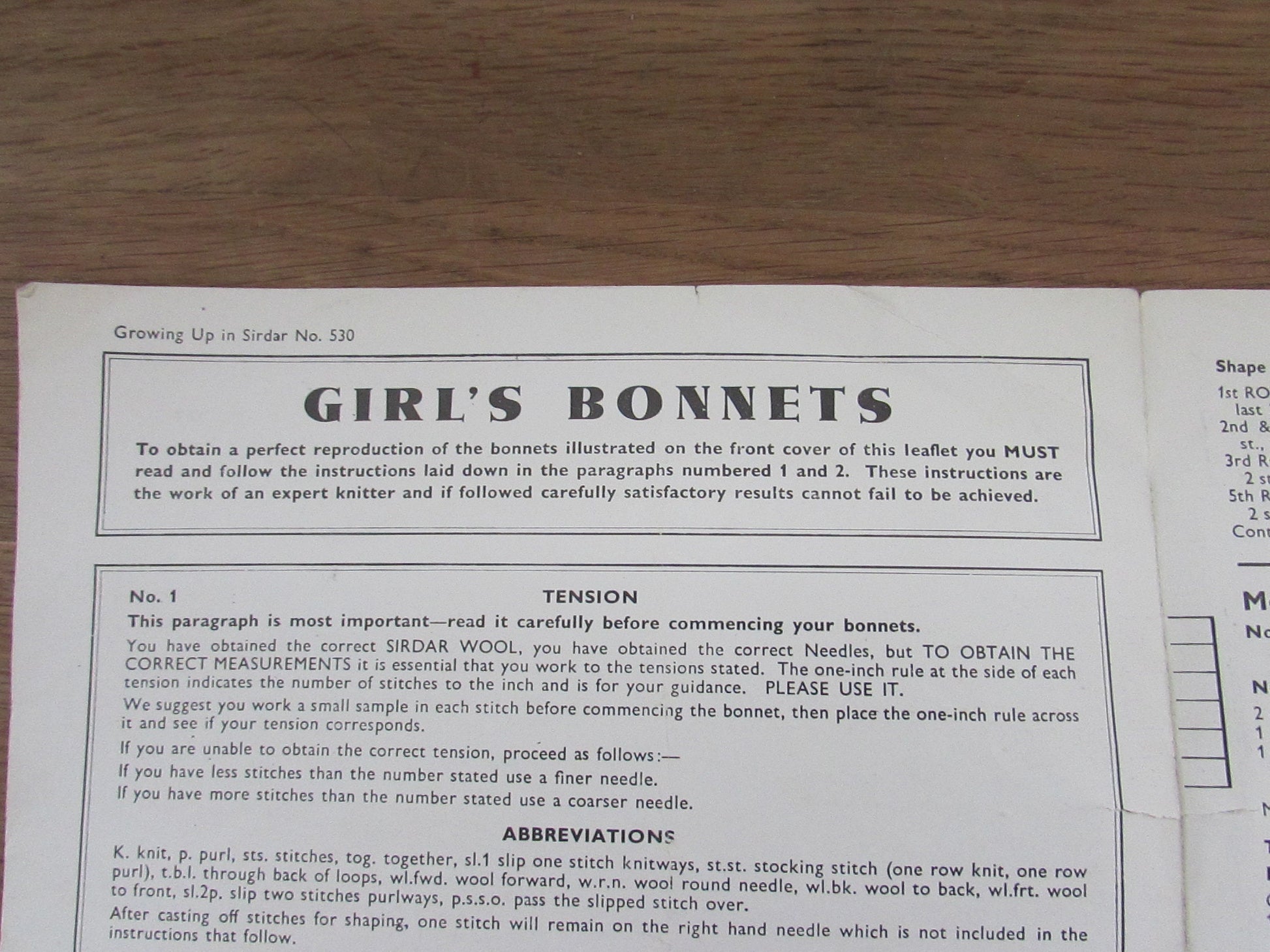 1950s Growing up in Sirdar 530 knitting pattern for girls bonnets