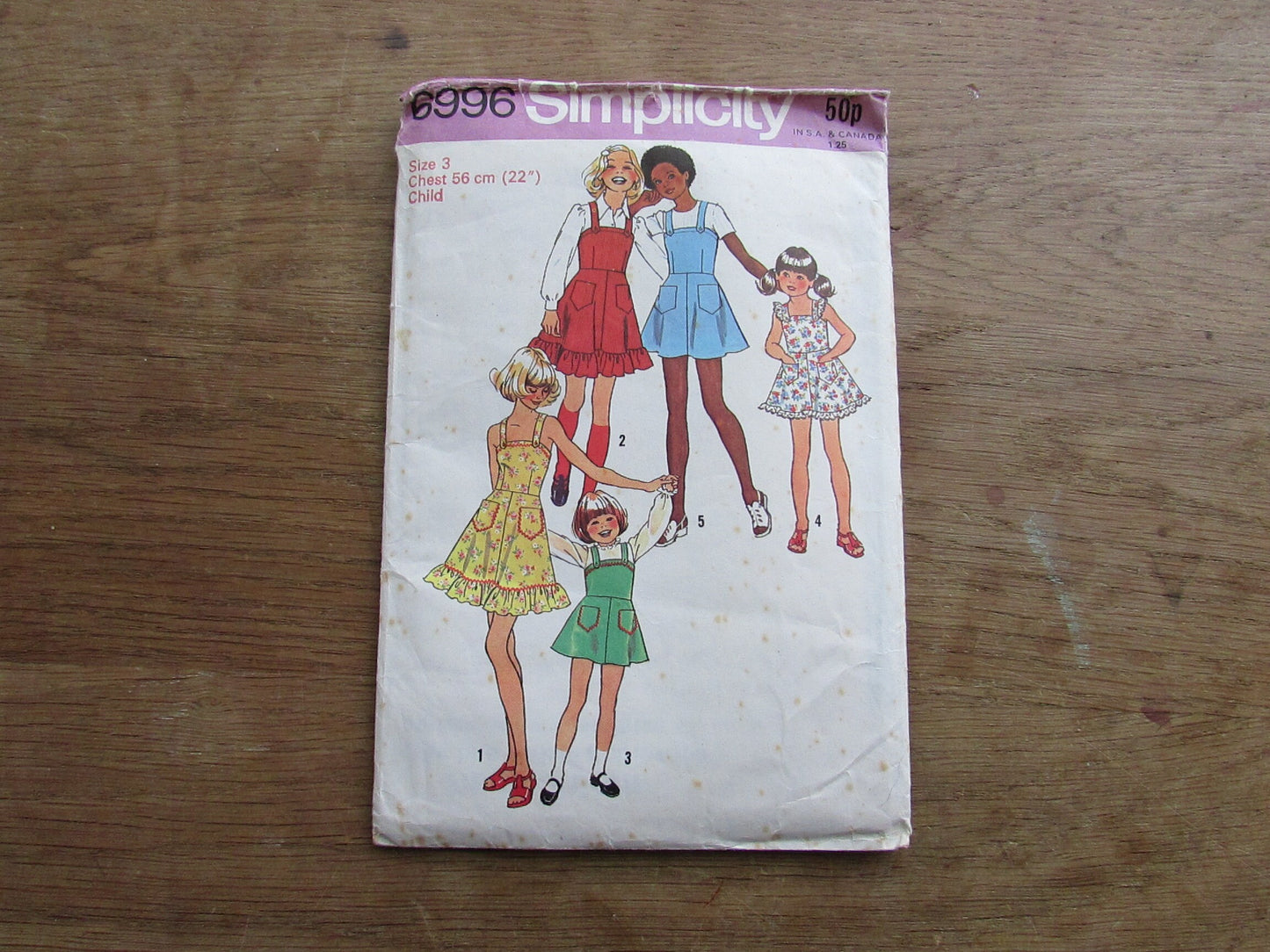 Part cut 1975 Simplicity 6996 sewing pattern for child's & girls' dress or jumper, size 3 (complete)