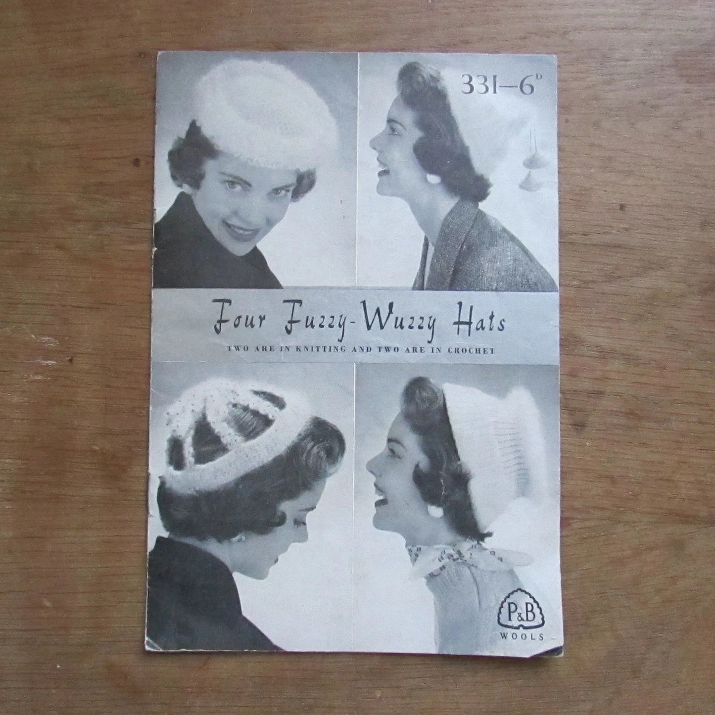 1950s P&B Wools 331 knitting/crochet pattern for four Fuzzy-Wuzzy hats