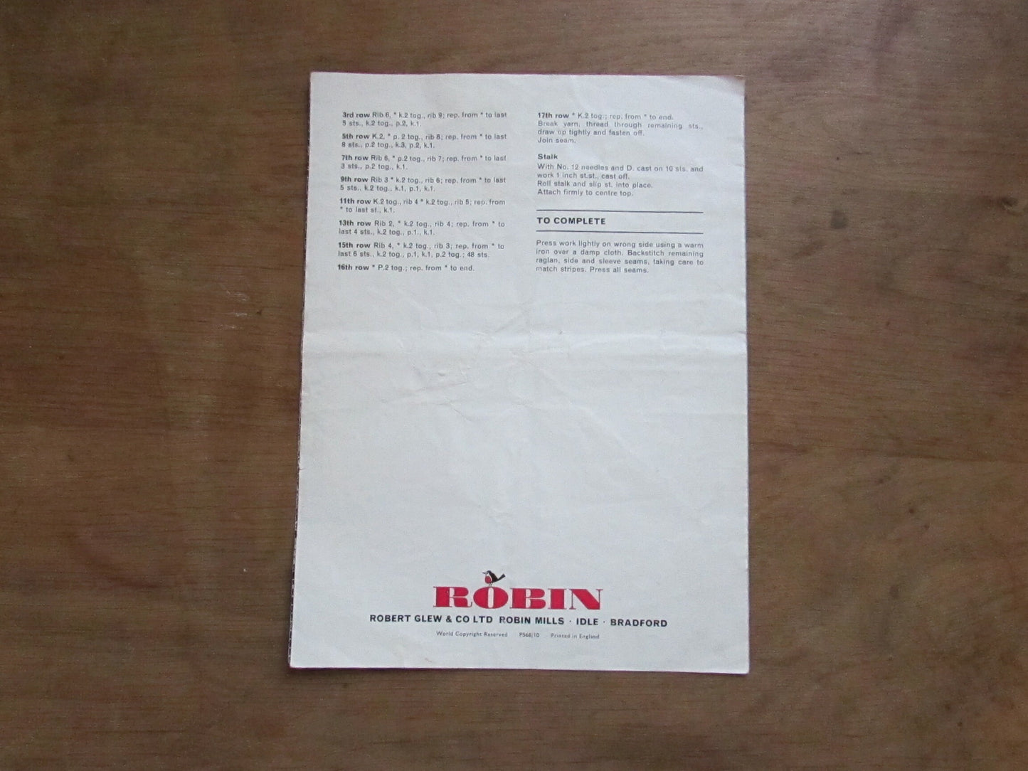 1960s Robin 1805 knitting pattern for striped sweater & cap