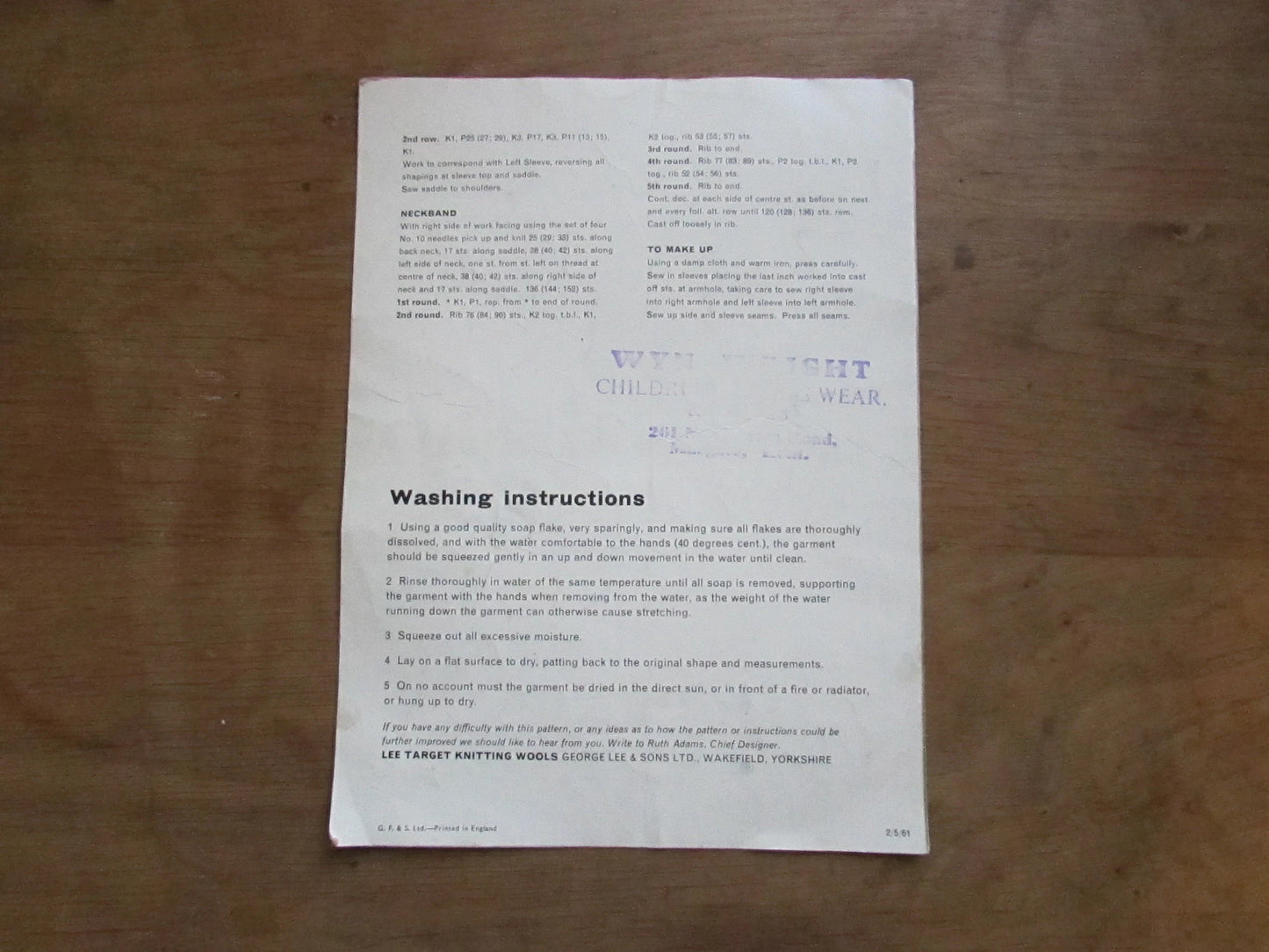 1961 Lee Target 6156 knitting pattern for cable sweater