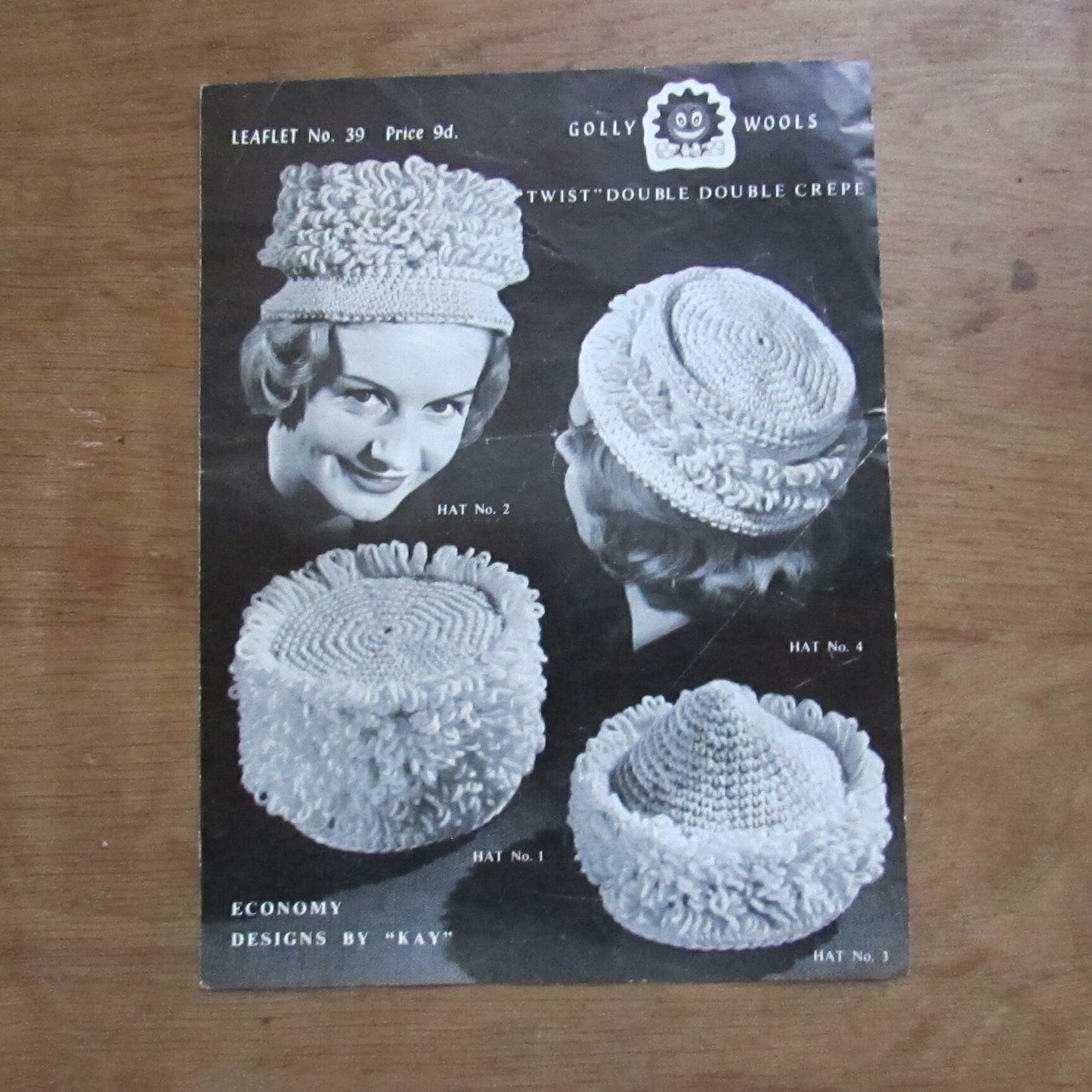 1950s Designed by Kay for Golly Wools No.39 knitting pattern for four hat styles